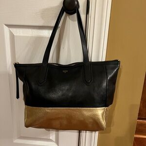 Fossil Sydney Shopper Black and Metallic Gold Leather.